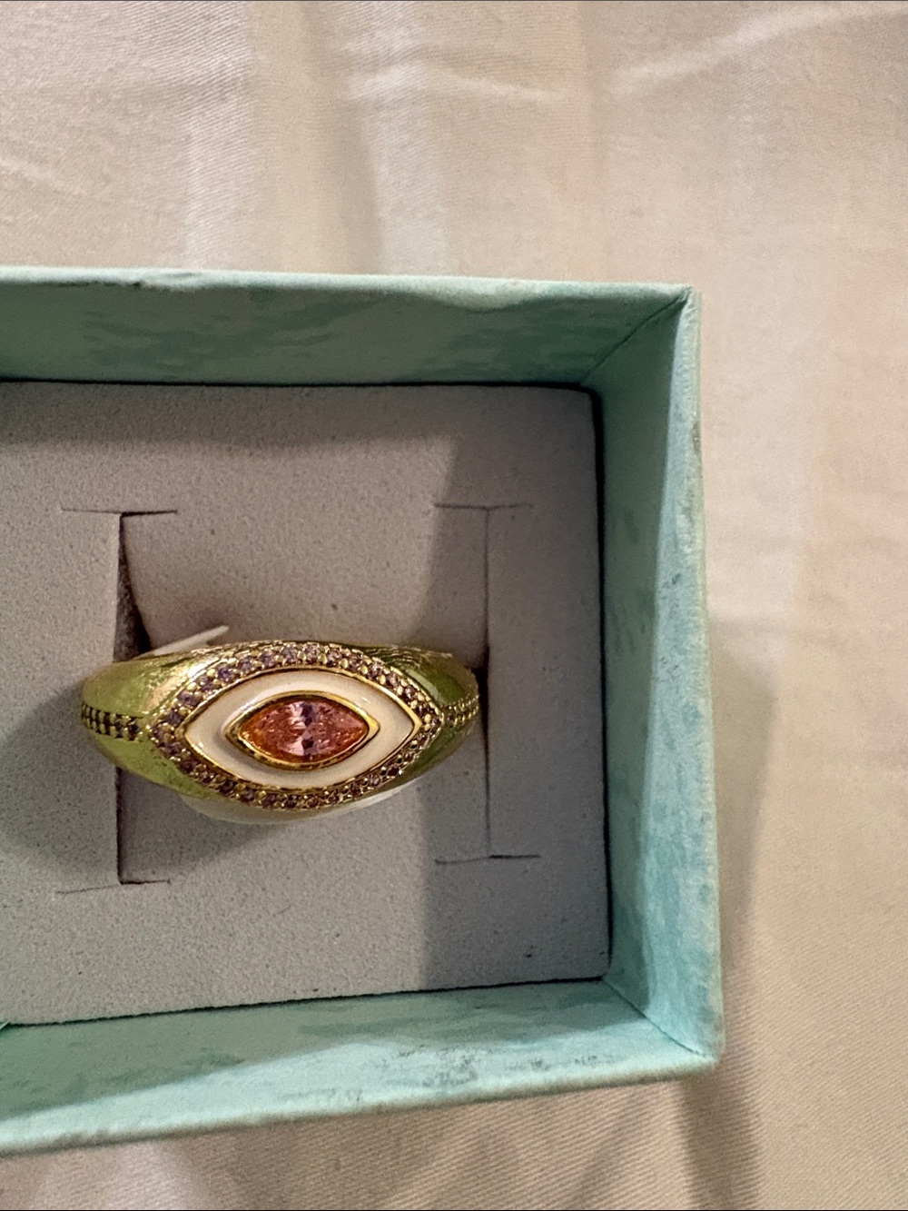Gold-Tone Pink Marquise Stone Eye Ring - Women Jewelry